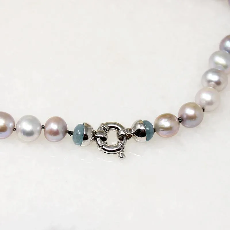 Misty Pearl & Aquamarine Bead Choker by Ancient Influences