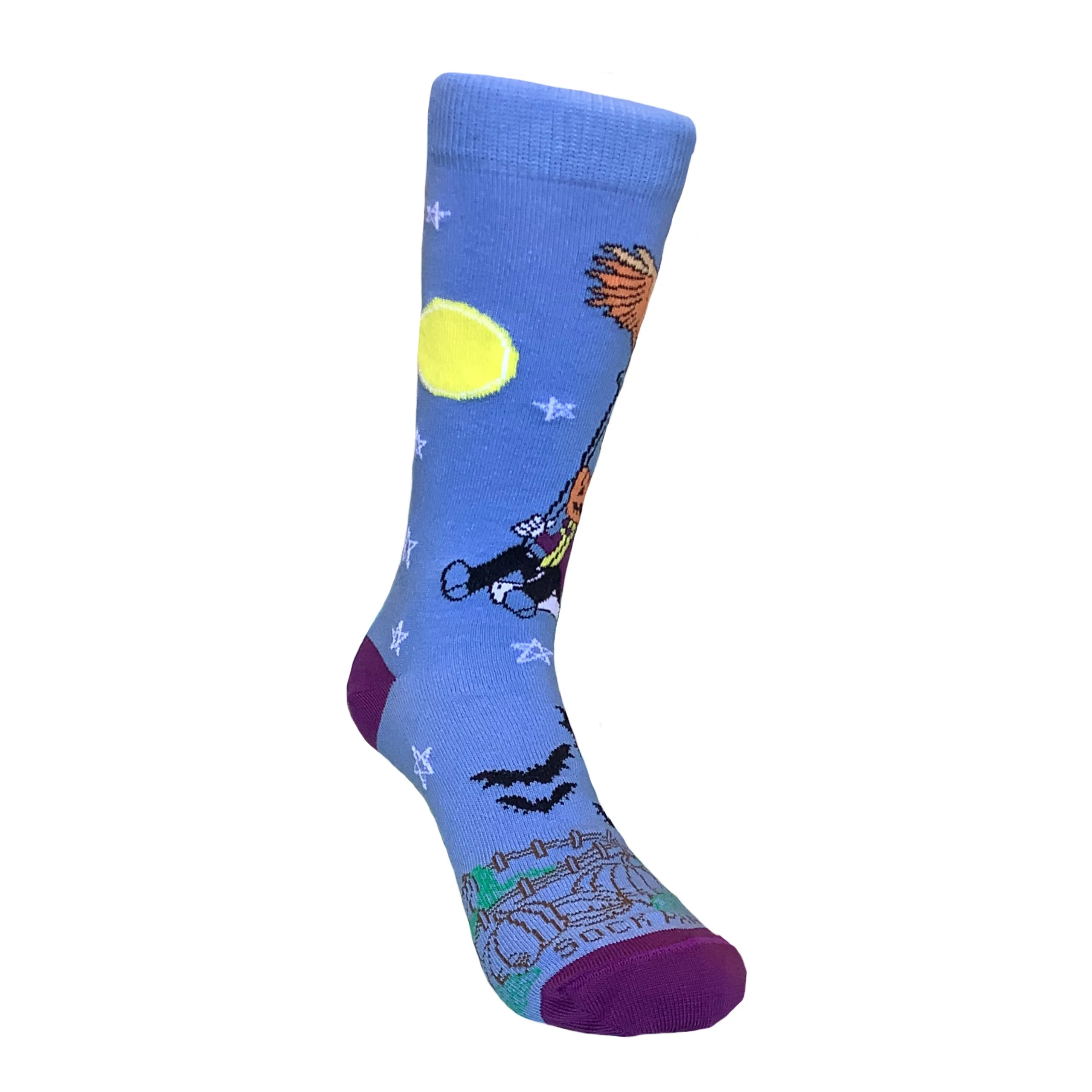 Pumpkin Head Swinging with an Owl by the Moon Socks (Adult Small -  Shoe Sizes 2-5)