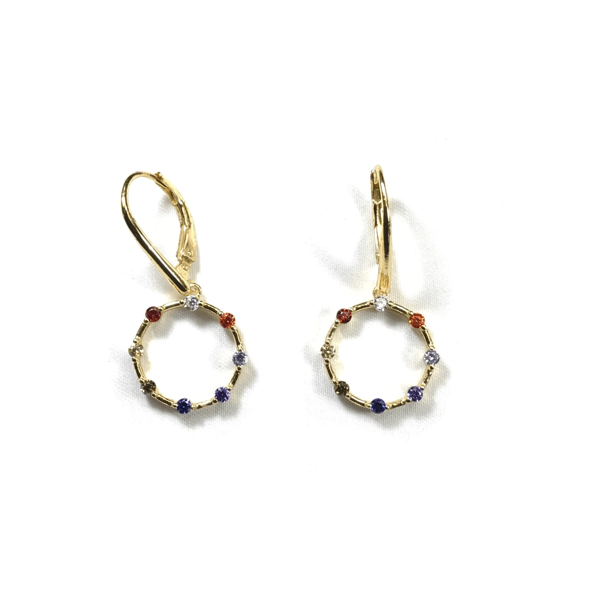 Rainbow CZ Open Circle Dangle Earrings