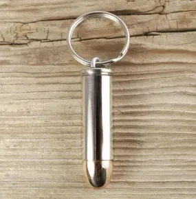 Real 45 Colt Nickel Bullet Keychain Keyring, Western