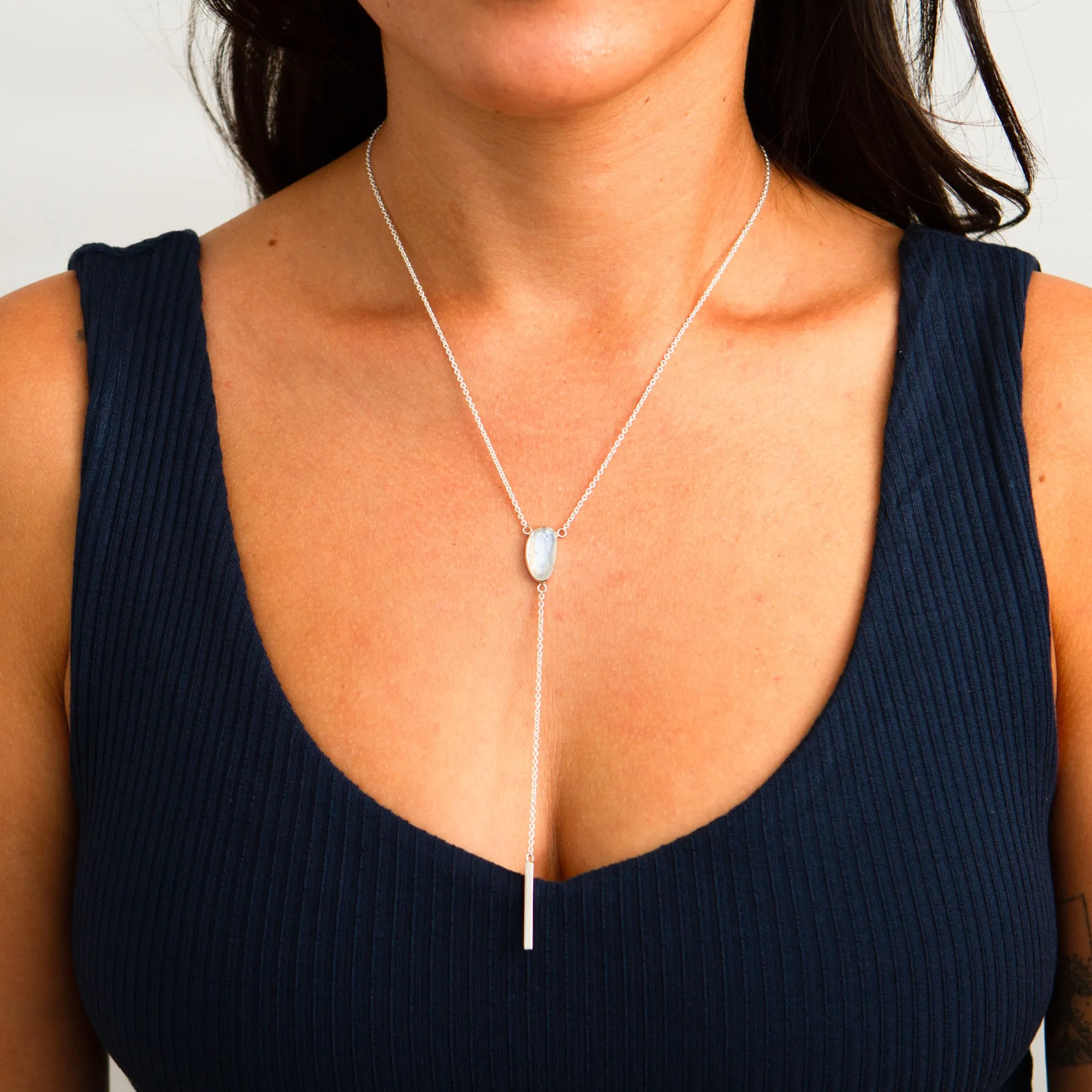 Rose Cut Moonstone Selene Silver Lariat