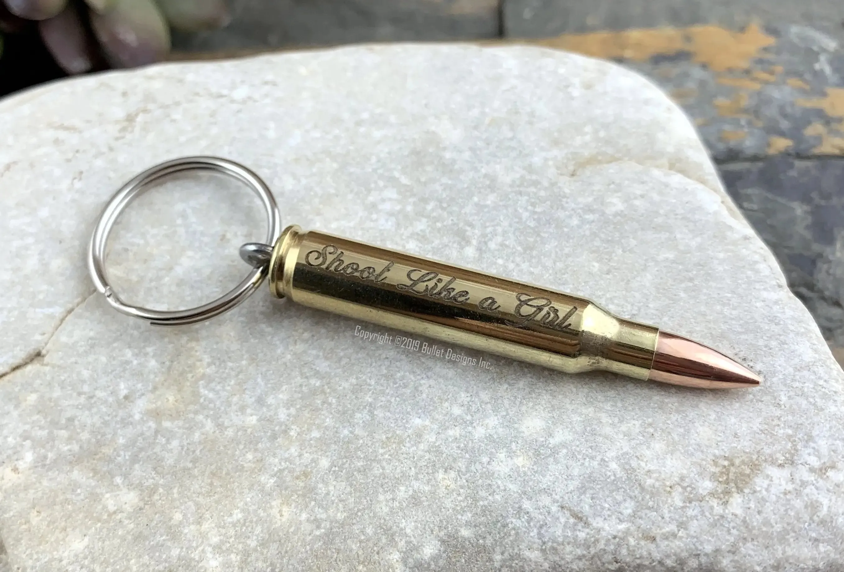 Shoot Like A Girl Bullet Keychain, Dark Laser Engraved, 308, 30-06, 30-30, 270, 243, ak-47, 223