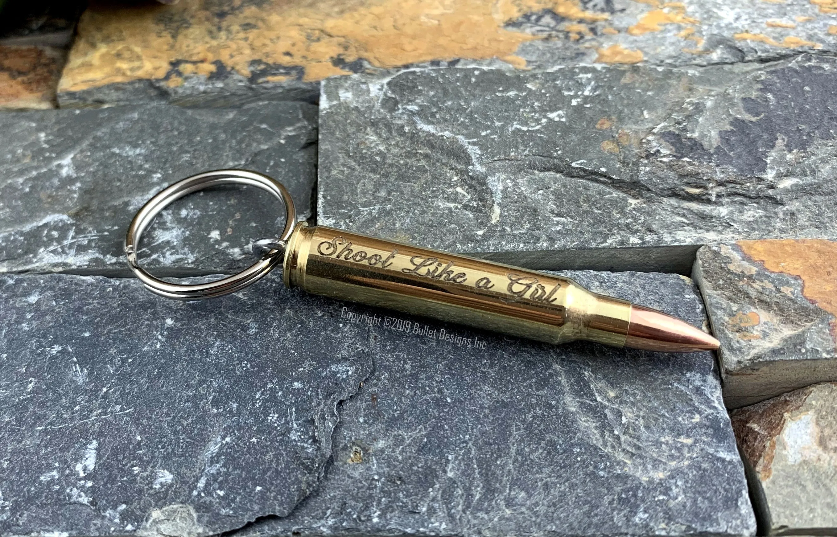 Shoot Like A Girl Bullet Keychain, Dark Laser Engraved, 308, 30-06, 30-30, 270, 243, ak-47, 223