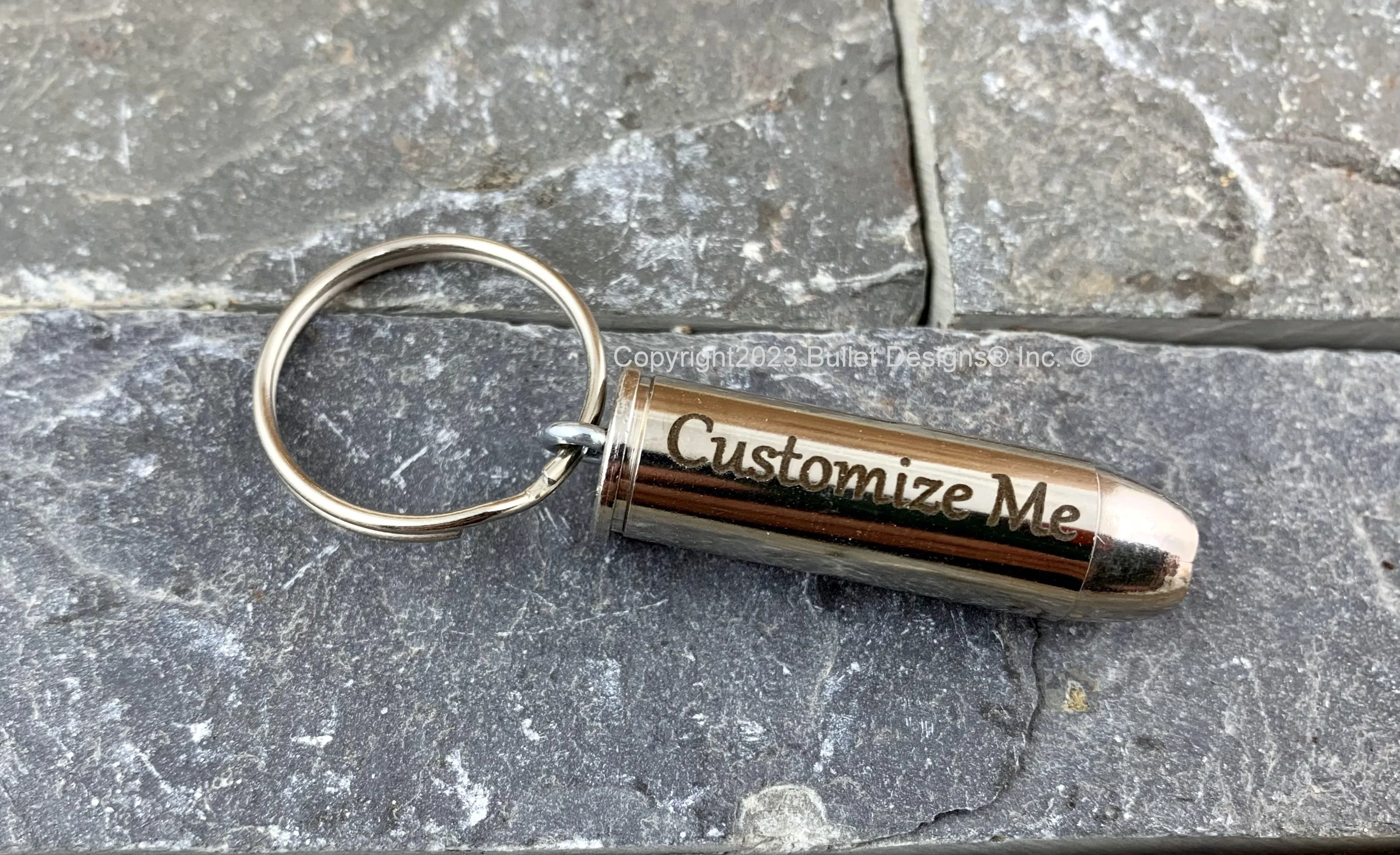 SILVER Bullet Custom Engraved Keychain, Colt 45, Personalized Keyring, Laser, Dark or Gold Engraving, Long Colt, Western