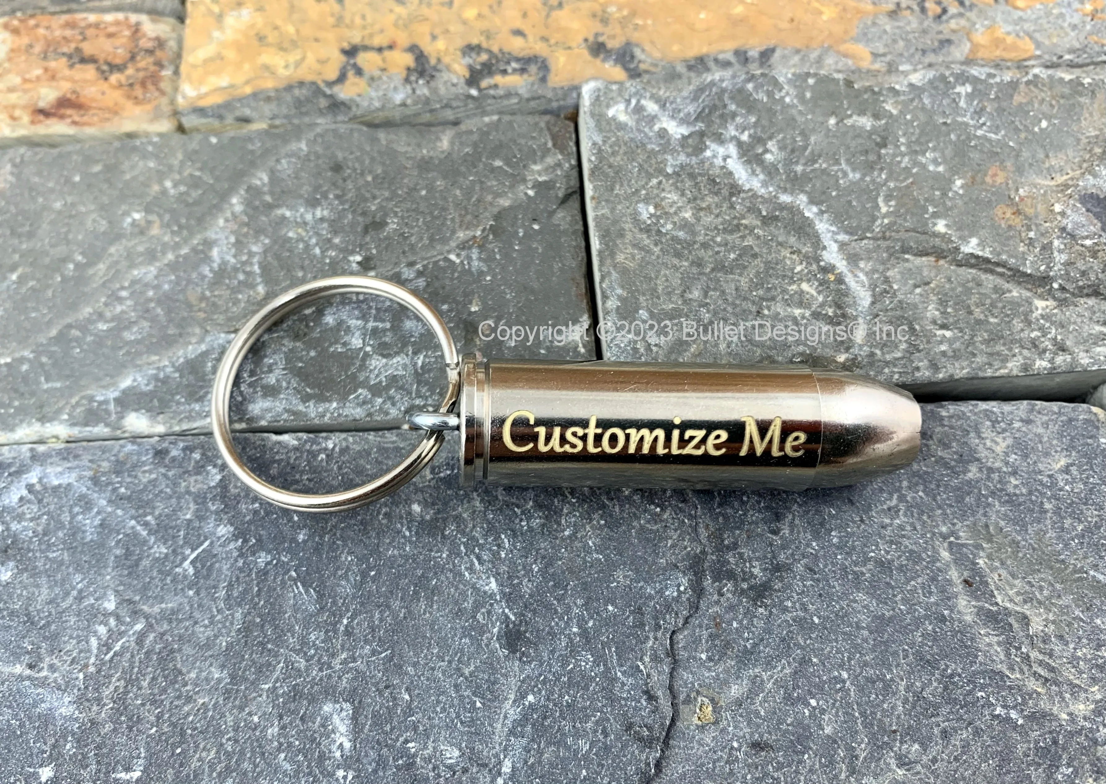 SILVER Bullet Custom Engraved Keychain, Colt 45, Personalized Keyring, Laser, Dark or Gold Engraving, Long Colt, Western