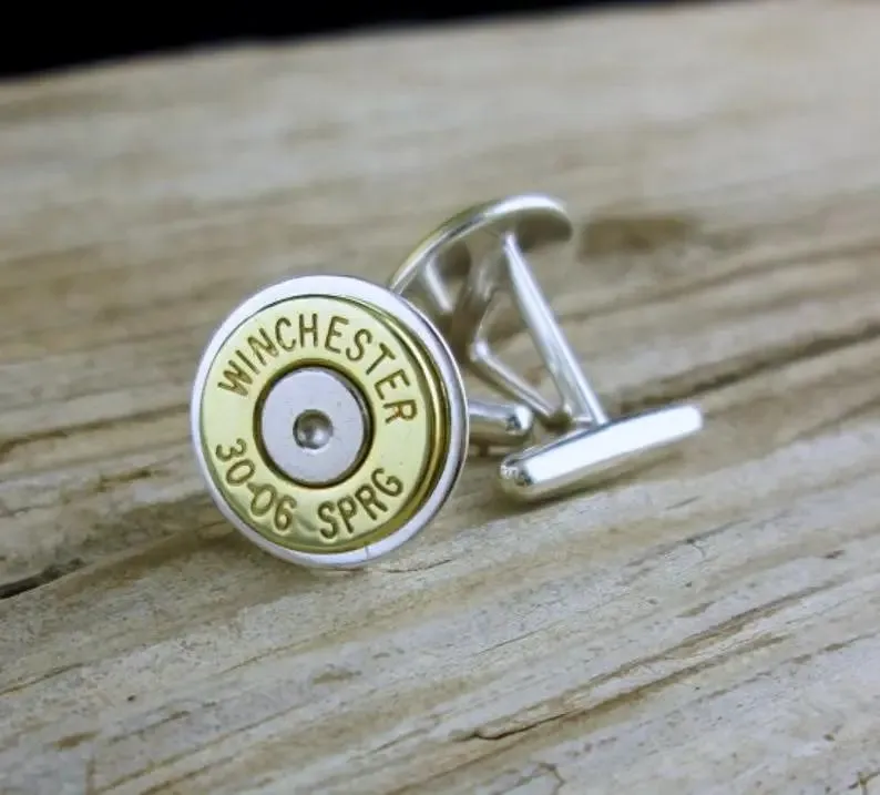 Sterling Silver Bullet Cufflinks, 45 Auto, 308, 30-06, 270, 6.5 Creedmoor, 243, 44 Mag, 7mm-08