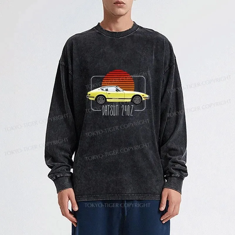 Tokyo-Tiger Datsun 240Z Retro Classic Car Washed Long Sleeve T-Shirt