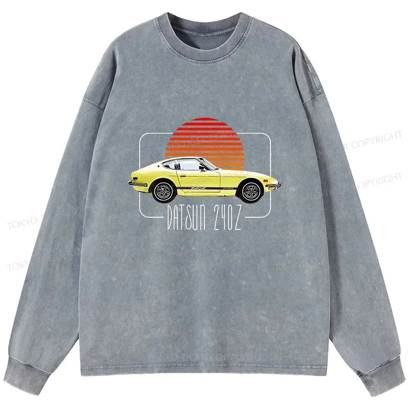 Tokyo-Tiger Datsun 240Z Retro Classic Car Washed Long Sleeve T-Shirt