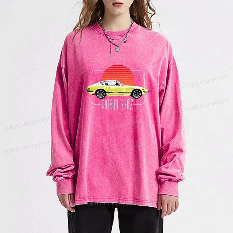 Tokyo-Tiger Datsun 240Z Retro Classic Car Washed Long Sleeve T-Shirt