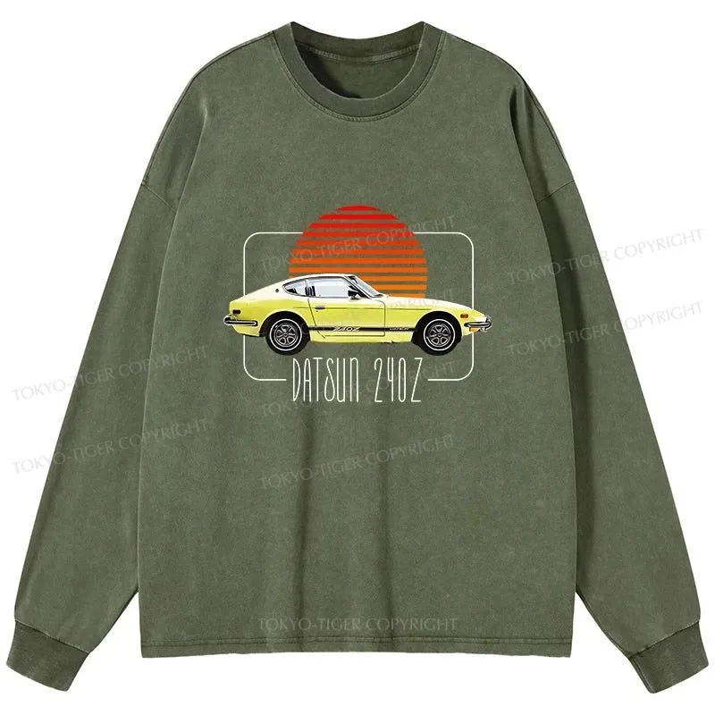 Tokyo-Tiger Datsun 240Z Retro Classic Car Washed Long Sleeve T-Shirt