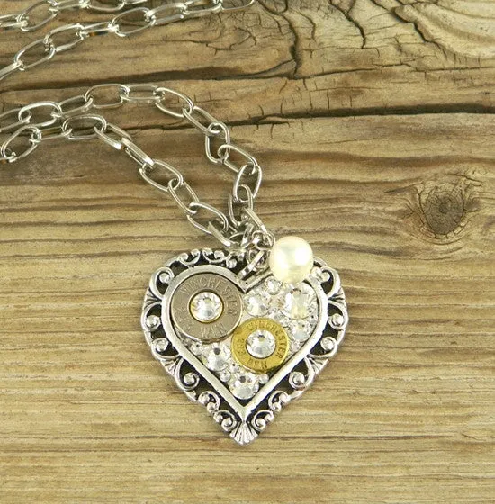 Two Bullet Filigree Heart Necklace