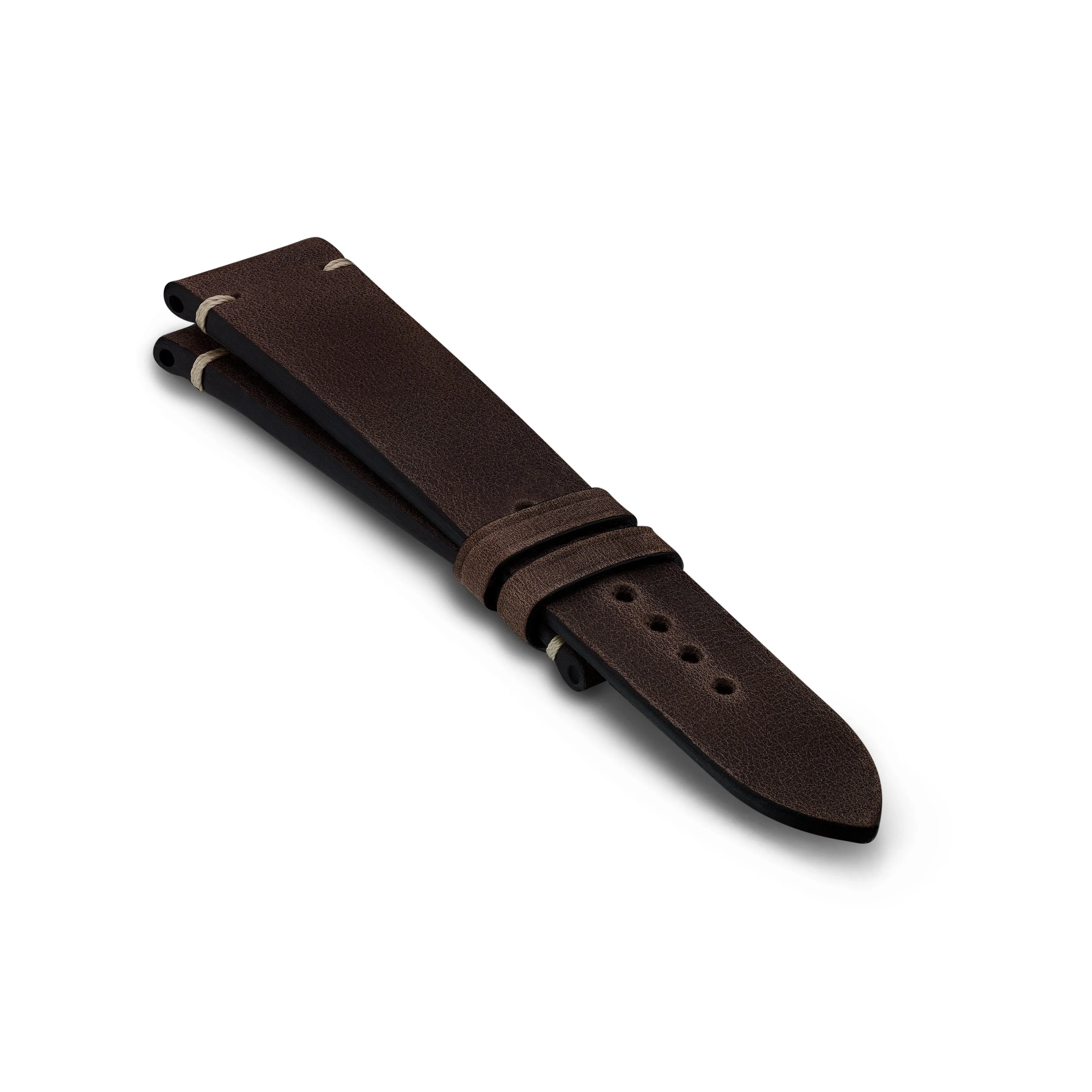 Vintage Leather Strap - Dark Brown - Side Stitch