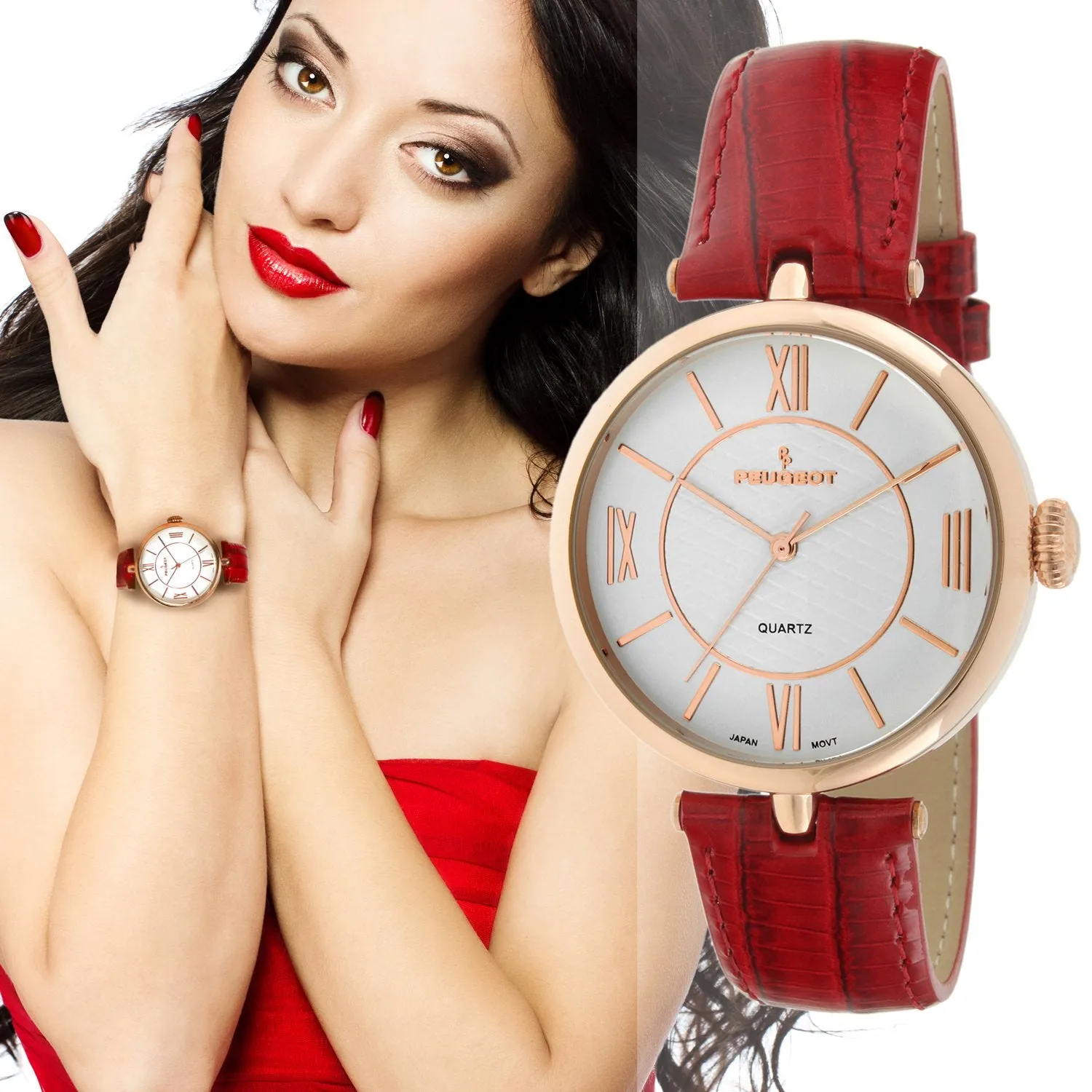 Women's 38mm Watch T-Bar Dress Red Leather Strap